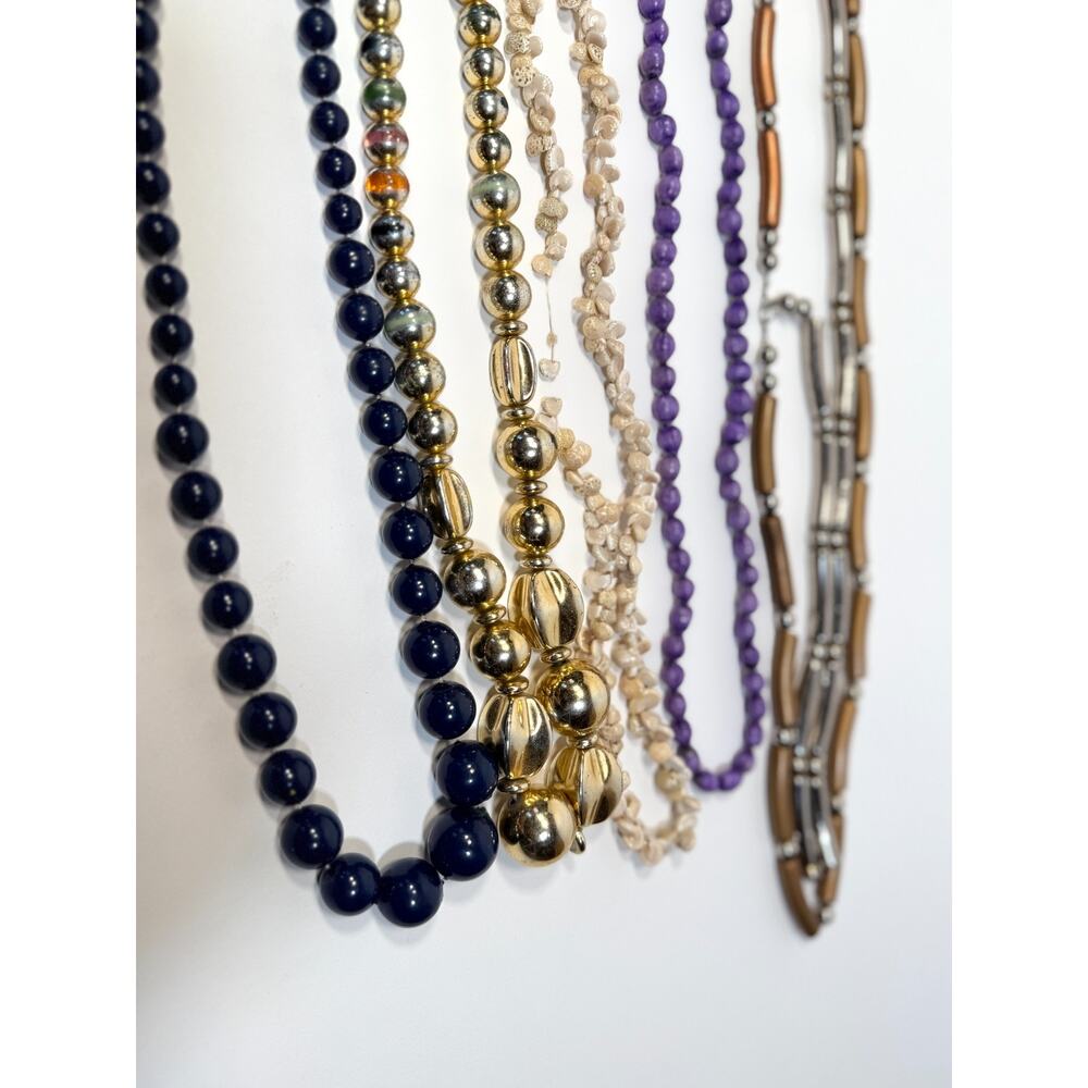 6 Vintage Necklace Lot Beaded Shell Purple Gold Tone Statement Jewelry